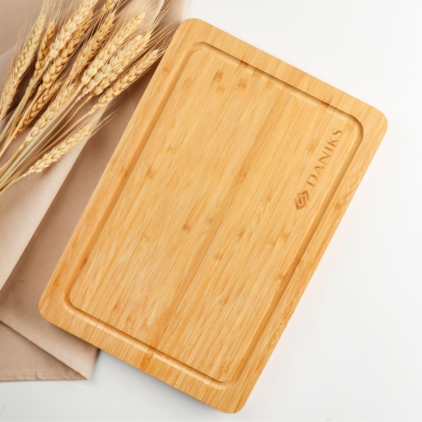 Daniks Bamboo Cutting Board Set of 2 with Juice Groove, XL 16x12 & L 13x9 in – Cutting Boards for Kitchen, Meal Prep, Serving & Charcuterie, Heavy‑Duty