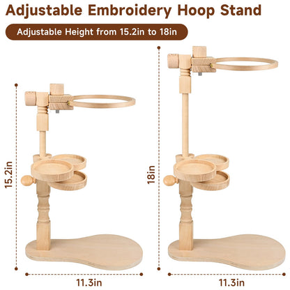 embhand Embroidery Hoop Stand Adjustable - Rotated Embroidery Frame Stand with 6'' 8'' Embroidery Hoops and 3pcs Bowls for Needlework Supplies, Embroidery Hoop Holder, Embroidery Stands for Hand Work