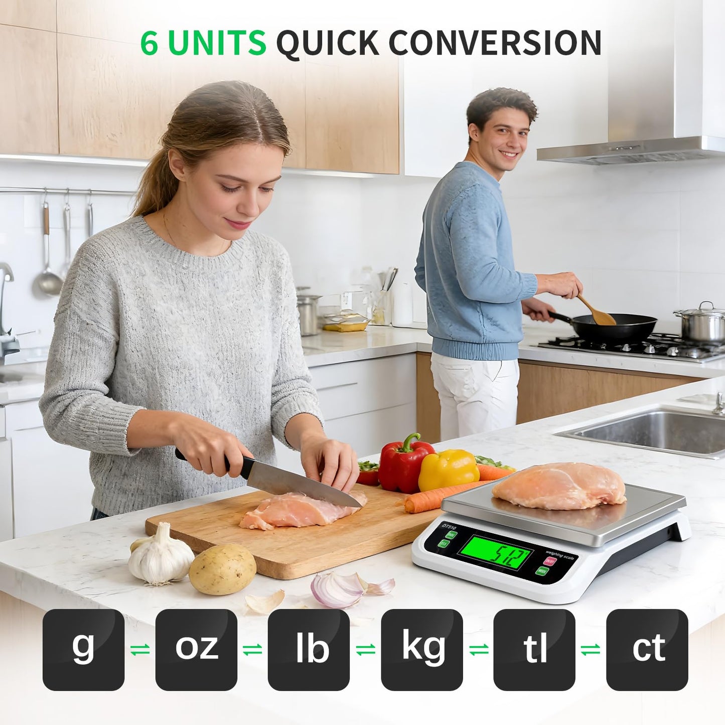 Large Digital Kitchen Scale 40kg/88lbs Commercial Food Scale with Tare and PCS Funtion for Parts and Coins LCD Display Stainless Steel Baking Scale for Cooking, Adapter Included (White, 40kg)