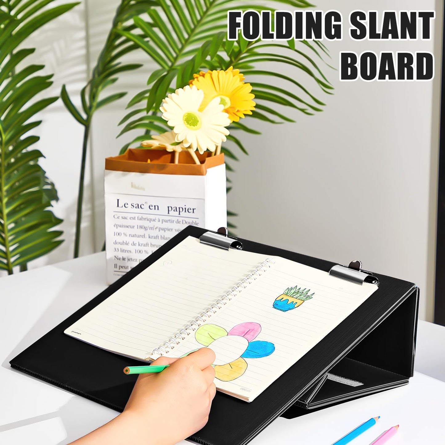 Skyygemm 14 x 12 Inch Folding Slant Board for Writing Kids Black Large Sloped Surface Clipboard to Improve Handwriting Legibility Posture Endurance for Office Classroom Tool(4 Pcs)