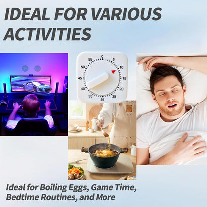 Square 60 Minute Mechanical Kitchen Timer - Visual Cooking Timer Clock with Loud Alarm - Ideal for Baking, Kitchen