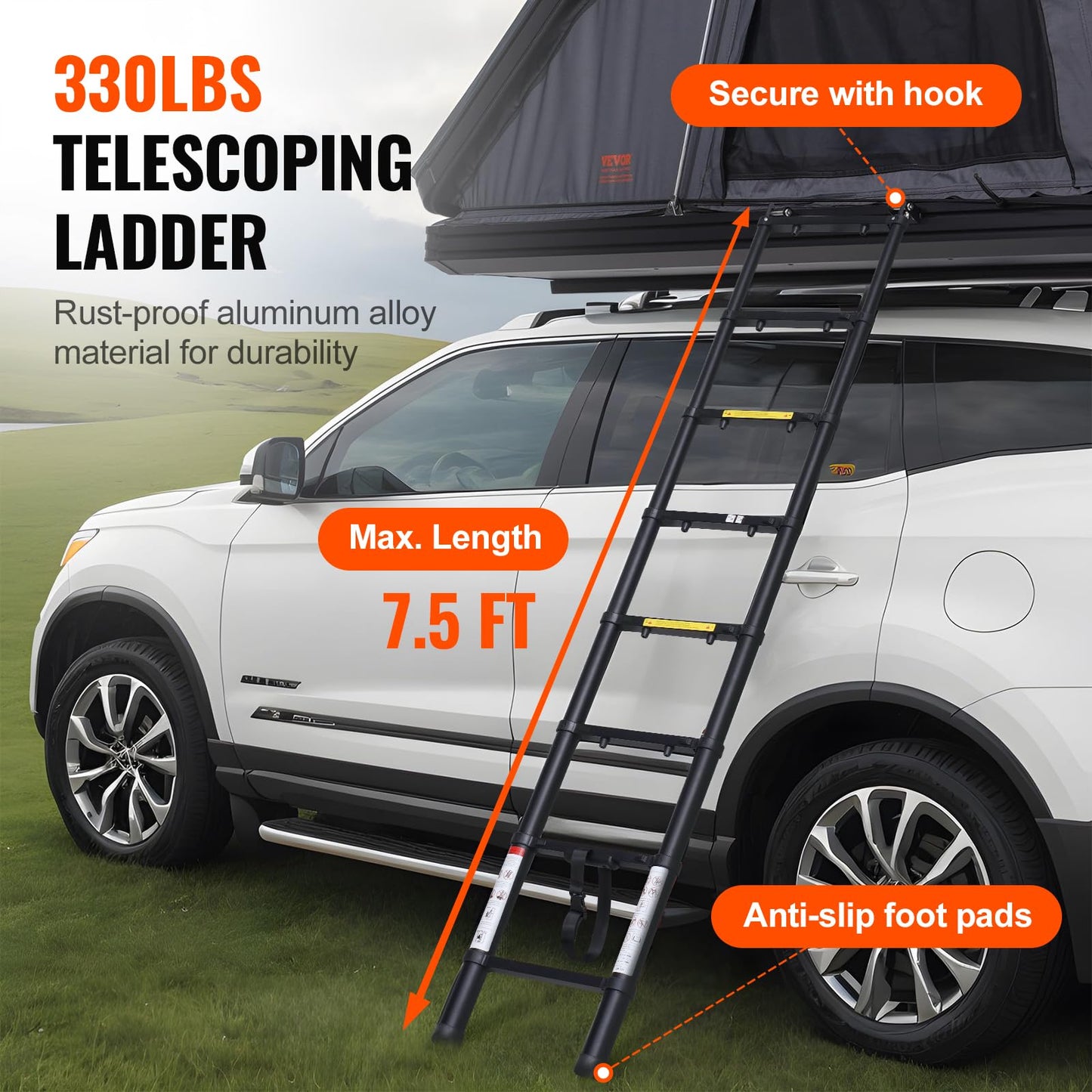 VEVOR Rooftop Tent Hard Shell, Roof Top Tent for Car SUV Truck Jeep Van Camping, Roof Tent with Telescopic Ladder Thick Mattress & LED Strip Light, 2-3 Person Family Camping Tent
