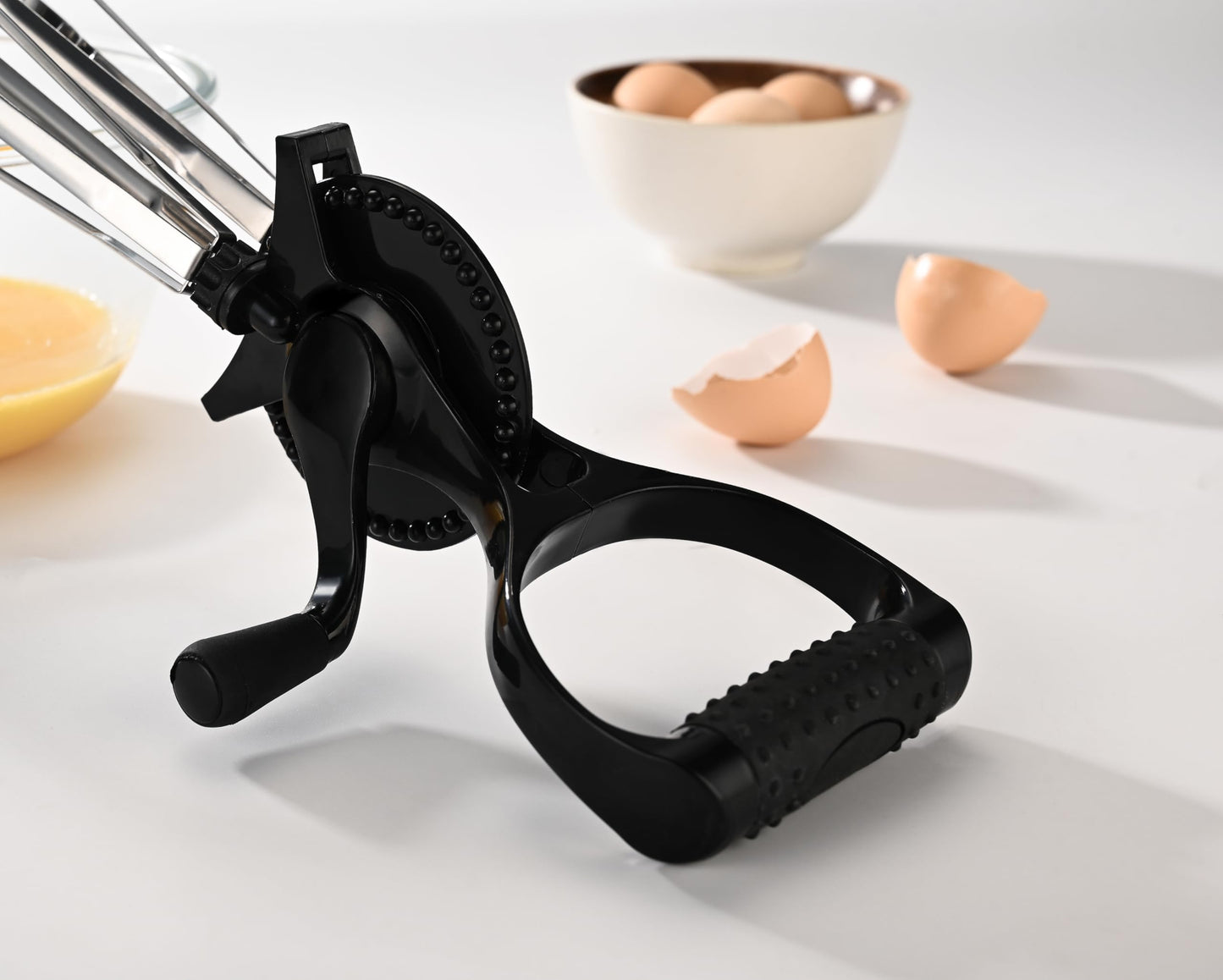 Fox Run Stainless Steel Manual Hand Mixer, Black Retro Style Egg Beater, 13" x 4"