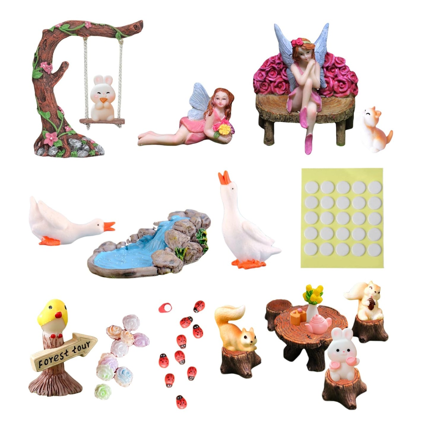 ANNOWAWAY Swing Set of 42 Pcs Miniature Fairy Garden Accessories Outdoor Decor Figurines, Mini Whimsical Ornaments and Decorations for Patio, House, Garden, Desk, Yard Supplies