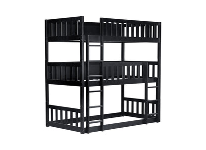 Solid Wood Triple Bunk Bed for 3 Kids, 3 Bed Bunk Beds with Two Built-in Ladders,Twin Over Twin Over Twin Triple Bunk Bed,Detachable Triple Bunk Beds Twin Size,Black