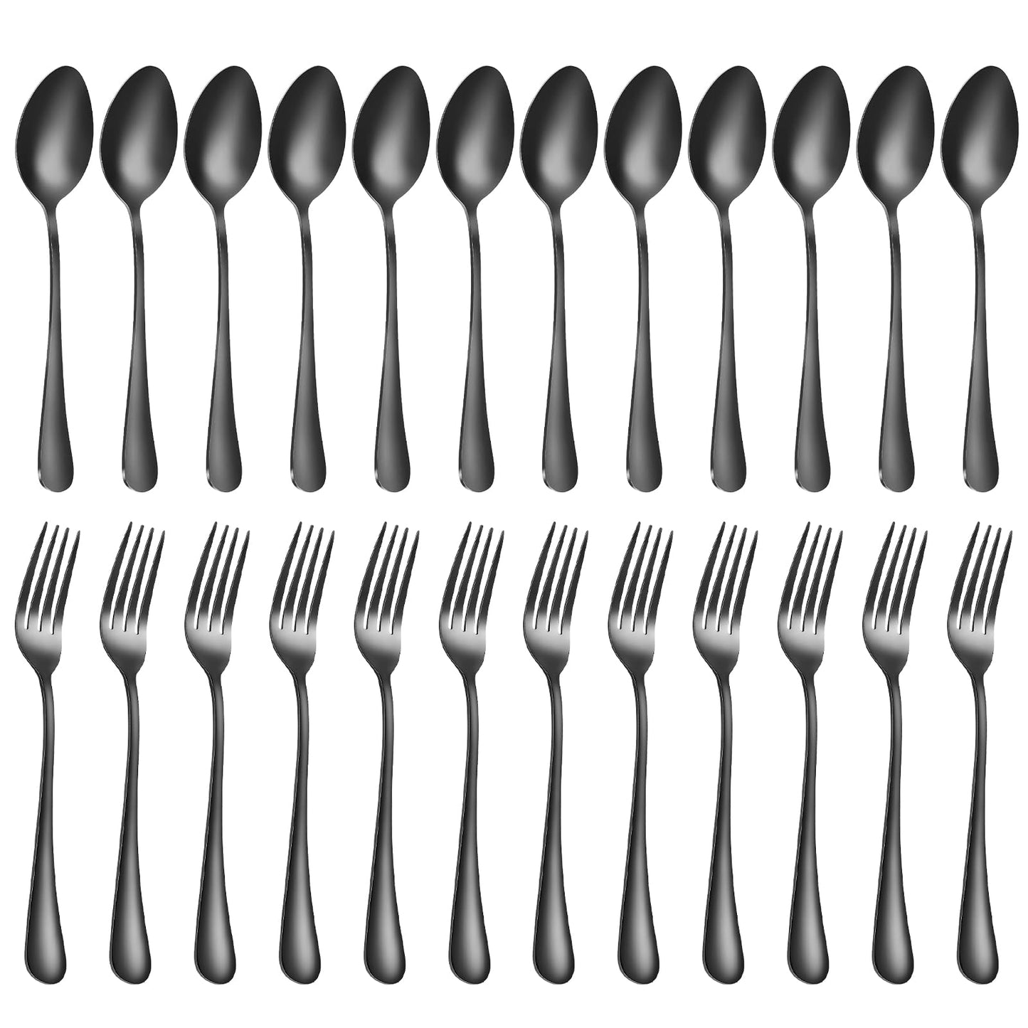 Forks and spoons silverware set 24pcs black spoons and forks set Durable Dishwasher Safe black silverware for home kitchen stainless steel