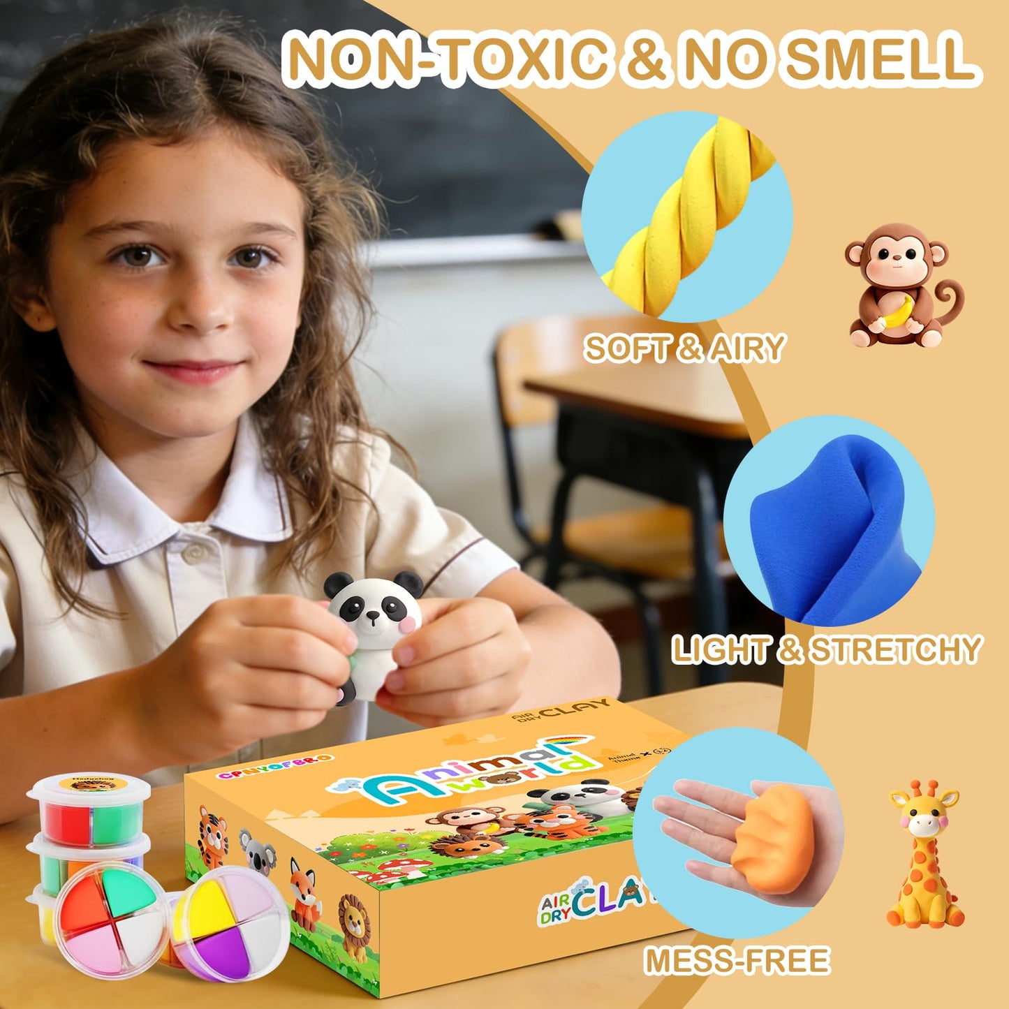 Air Dry Clay Kit - 12 Animal Modeling Clay for Kids, Complete DIY Clay Craft Set with Sculpting Tools & Step-by-Step Tutorials, Ultra Soft & Non-Sticky Clay, Children's Day Gift Ideas