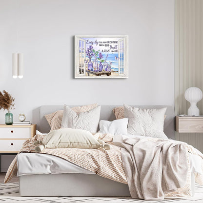 Farmhouse Lavender Flower Bathroom Decor Wall Art, Rustic Country Butterfly Canvas Painting Prints for Bedroom Bathroom