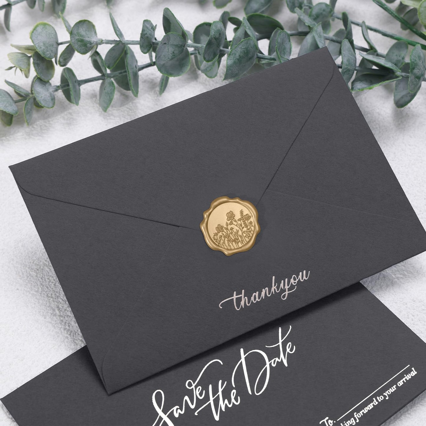 UNIQOOO Wildflower Wax Seal Stickers - Floral Wedding Invitation Envelope Seal Sticker, 50 Pcs Self- Adhesive Light Gold Field of Flowers Stickers, Perfect for Christmas, Gift Wrapping