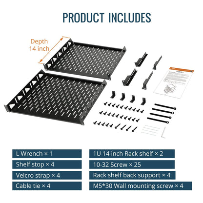 Tecmojo 16U Open Frame Network Rack for IT & AV Gear, AV Rack Floor Standing or Wall Mounted,with 2 PCS 1U Rack Shelves & Mounting Hardware,Network Rack for 19" Networking,Audio and Video Device