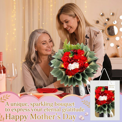 Suncalla Money Flower Bouquet Kit DIY Artificial Soap Rose Gifts with LED Light Kit, Fake Floral Rose Bouquet with Gift Bag Set for Graduation Anniversary Wedding(Red)