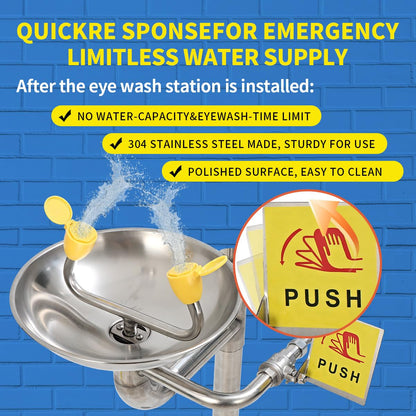 Combination Eye Wash Station, Emergency Eyewash Stations OSHA Approved 304 Stainless Steel Eyewash Shower Station for Industrial & Commercial & Lab Use,NPT Thread, with Emergency Sign