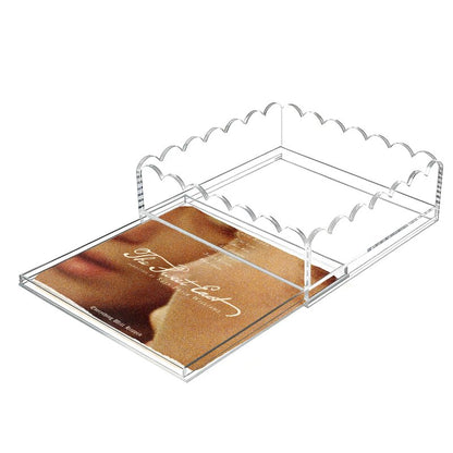 Acrylic Trays for Needlepoint 6" x 6", OUPSAUI Scalloped Acrylic Tray with Drawer for Insert Needlepoint, Photos, Art, Fabric, Napkin, Messages Display Basket, Decorative Tray Gift for Home Office