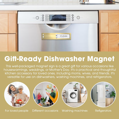 Clean Dirty Magnet for Dishwasher, Premium Stainless Steel 304, Dirty Clean Dishwasher Magnet for Kitchen Decor, Dishwasher Accessory, Birthday Gift for Mom Women Friend (Golden-03)