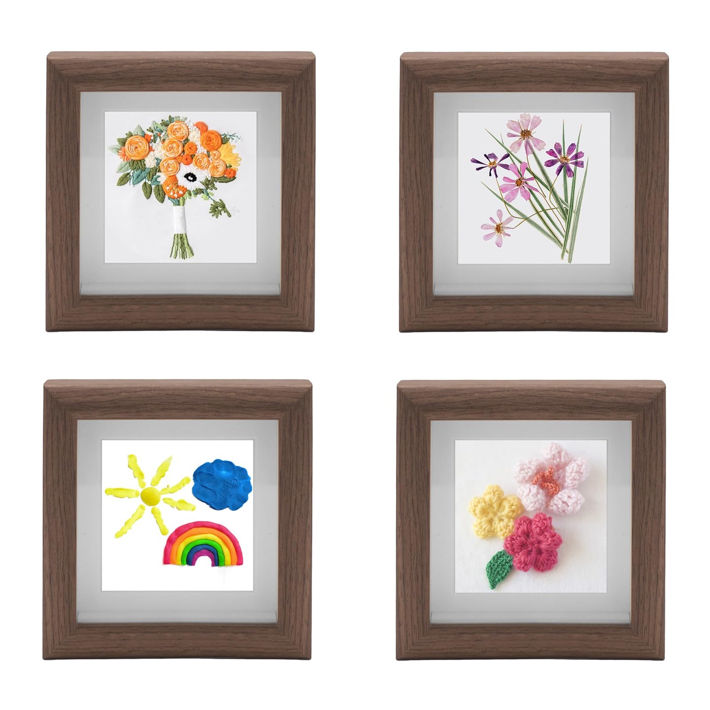 4 PCS 6x6 Shadow Box Picture Frame, Small Display Frame with Glass Cover, Wall Mounted & Tabletop, for Mini Flower, Stamp, Photos, Memorabilia, Crafts, Badges, Shells