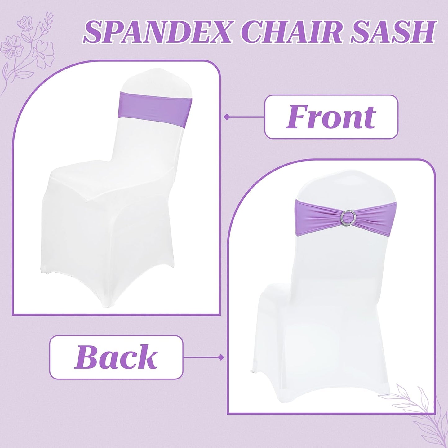 MDS Spandex Chair Sashes - Universal Elastic Stretch Bands with Buckle Slider for Weddings | Lavender, Pack of 150