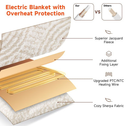 TiMiCalda Heated Throw Blanket Electric - 50"x60" Cozy Soft Jacquard Heating Blanket with 4 Heat Levels & 4 Hours Auto-Off, Electric Throw with Overheating Protection, Warm Gifts, Cream