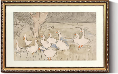16x24 inch ARPEOTCY Vintage Gold Framed Large Wall Art, Farmhouse Nursery Duck Paintings, Canvas Prints with Antique