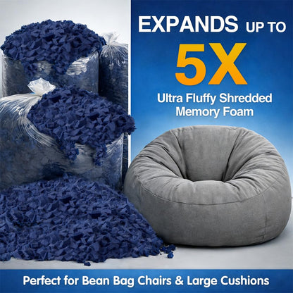Welacer Bean Bag Filler, 40lbs Blue Memory Foam Filling for Beanbag Chair, Couch Cushions, Pillows, Dog Beds, Pouf Ottoman, Punching Bag Filler, Grappling Dummy, Packing Peanuts Replacement
