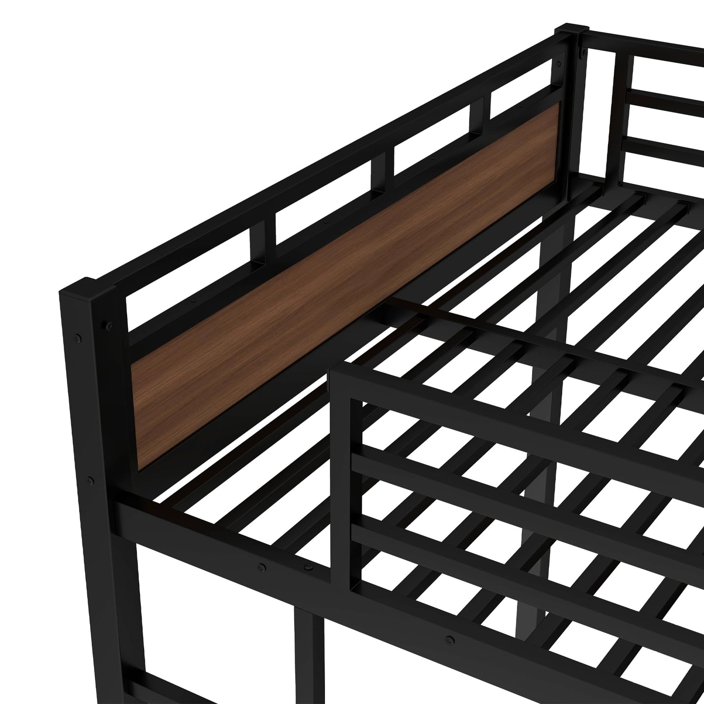 Bellemave Detachable Bunk Bed Queen Over Queen, Metal Bunk Bed with Guardrails, Queen Size Loft beds for Kids, Teens & Adults（Walnut Color）