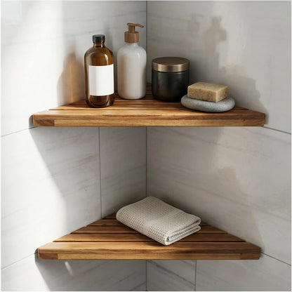 2 Pack Wooden Corner Shower Shelf Triangular Corner Shelf Wooden Bathroom Shelf for Tiled Wall, Shower Corner Shelf, No