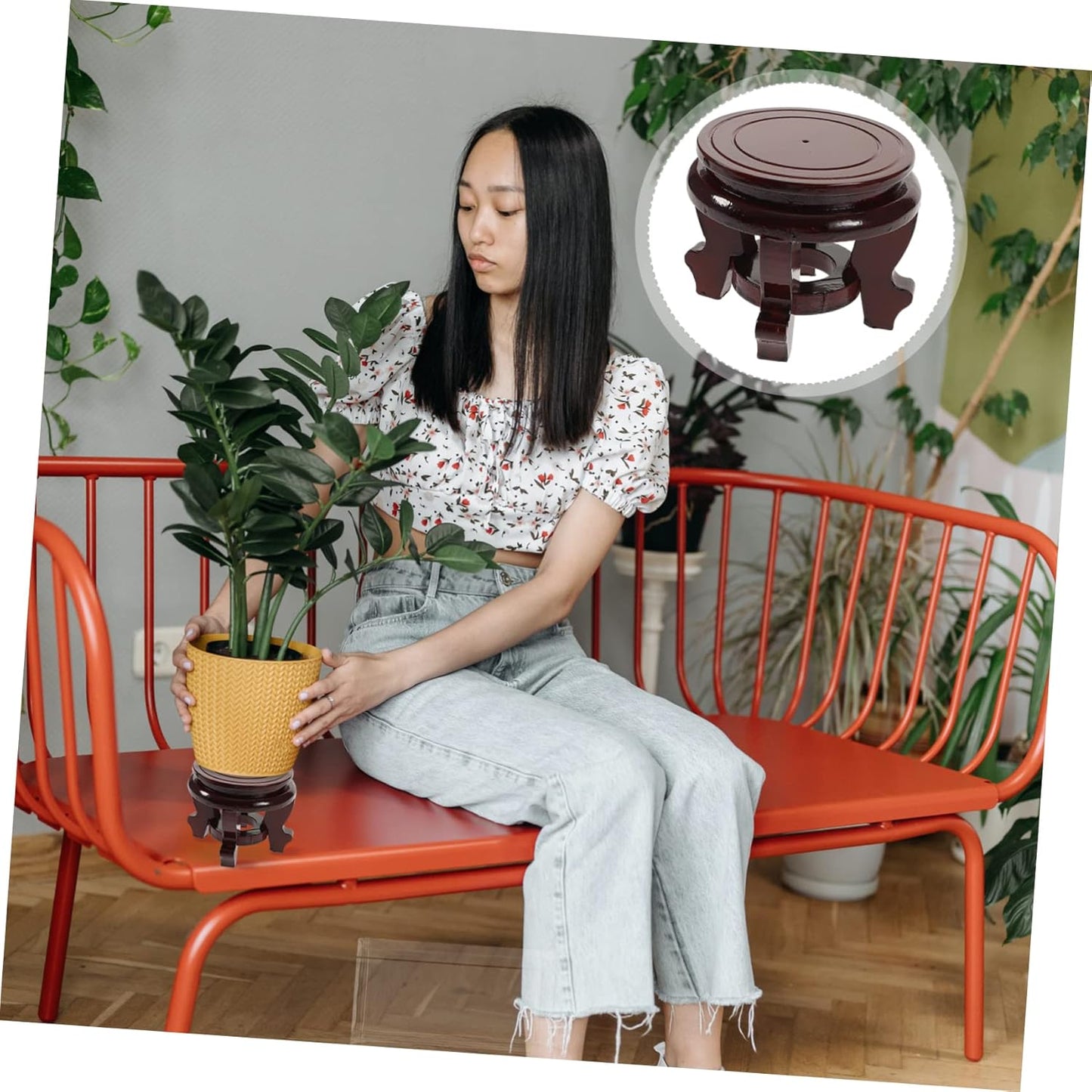 Wooden Flower Pot Base, Asian Wooden Vase Stand, Mini Bonsai Storage Rack for Potted Plants