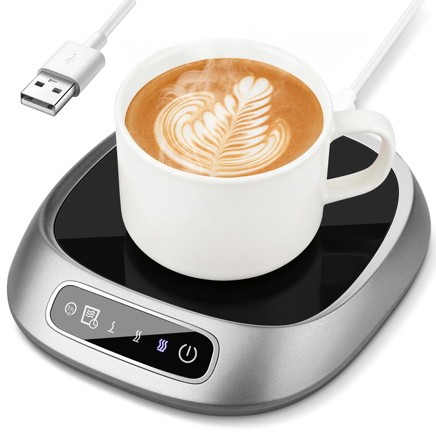 Coffee Mug Warmer, USB Cup Warmer for Desk with 3-Temp Touch Control, 10W Fast Heating Pad for Coffee Tea Milk, 8H Auto-Off, Fits Mugs & Milk Cartons (Gray)