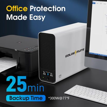 GOLDENMATE 1000VA/600W Lithium UPS Battery Backup and Surge Protector, Sinewave UPS System with LiFePO4 Battery(153.6 Wh), Upgraded Pro Ver. with Communication Port, 8 Outlets, LCD Display, White