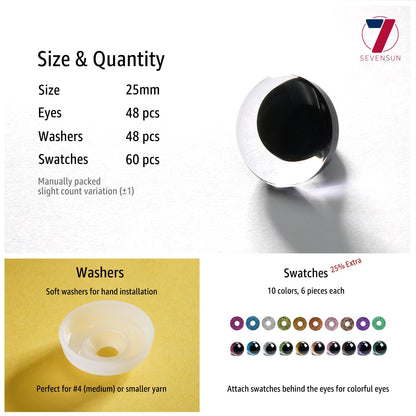 SEVENSUN 25mm Sparkling Off-Centered Glitter Safety Eyes, 3D Moon Glitter Eyes with Washers, Doll Making Stuffed Craft Crochet Safety Eyes for Crocheting Amigurumi