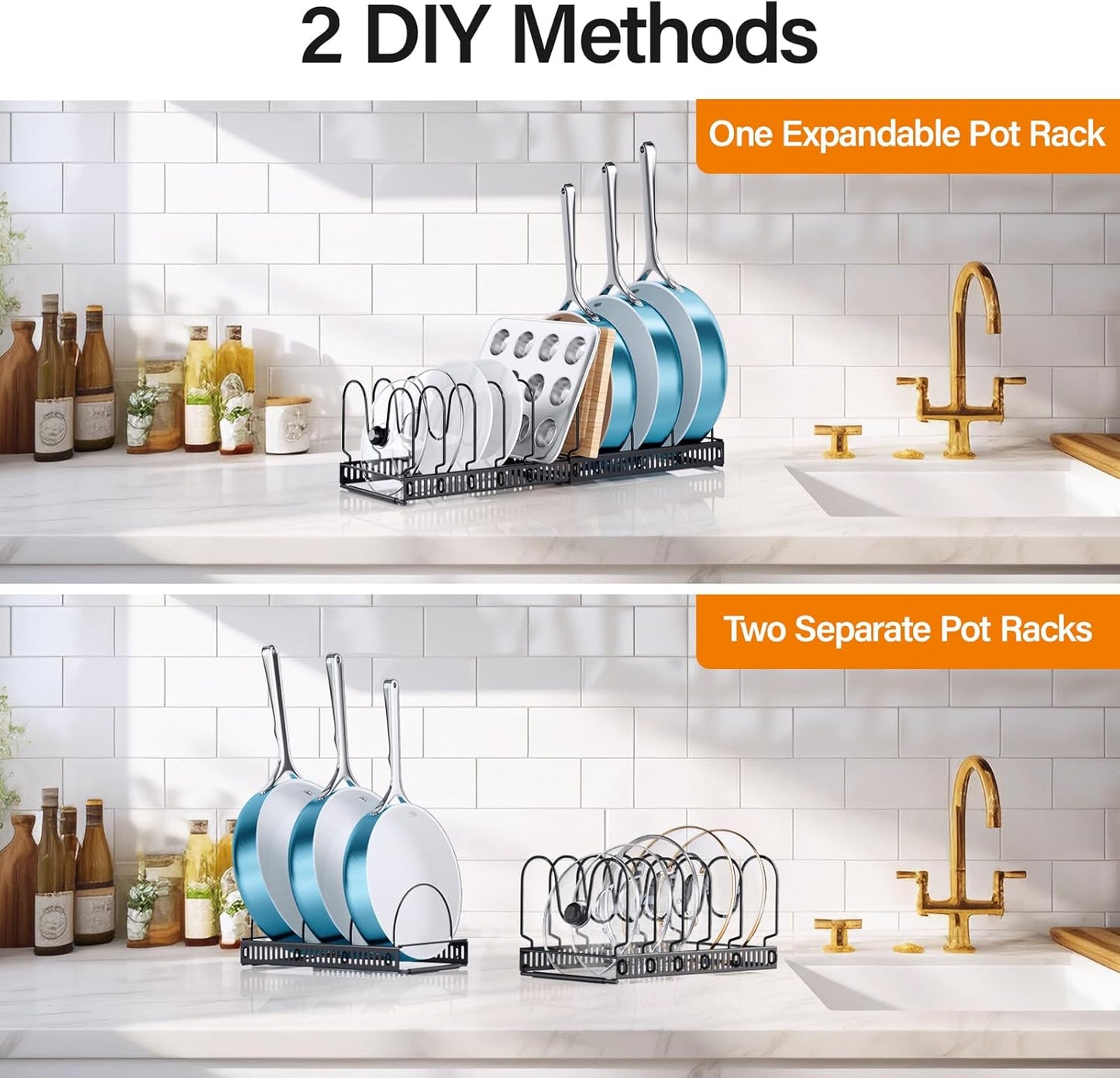ORDORA Expandable Pots and Pans Organizer Under Cabinet, Cutting Board Pot Lid Holder with 10 Adjustable Dividers