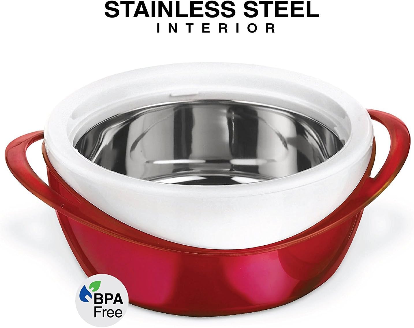 Pinnacle Large Insulated Casserole Dish with Lid, 2.6 qt. - Elegant Hot Pot Food Warmer/Cooler, Red