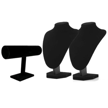 Comelyjewel 3pcs Jewelry Display Set – Velvet Necklace Stand & Bracelet Holder, Tangle-Free Jewelry Organizer for Home & Craft Show Display, Black Necklace Holder Stand for Vendors & Vanity