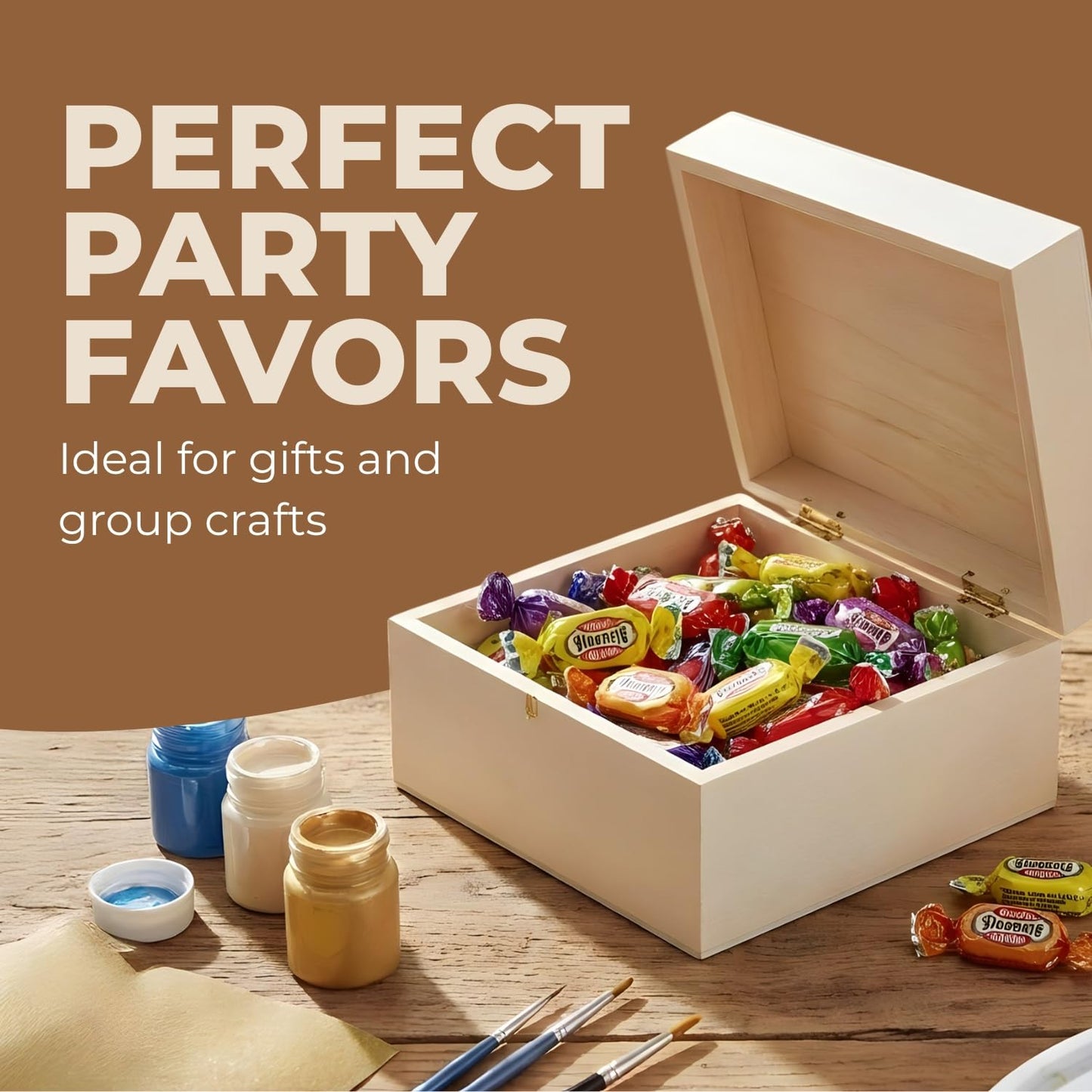 Fun Express 3" x 3" x 2" DIY Unfinished Wooden Trinket Boxes, Plain Wood Craft Boxes with Lids for Painting, Gifts & Storage, 12 Pack