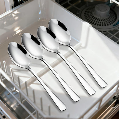 4-Piece Soup Spoons Set, 8.26" Stainless Steel Large Dinner Spoon with 5.5" Long Handle for Soup, Cereal, Dessert, Serving, Dishwasher Safe