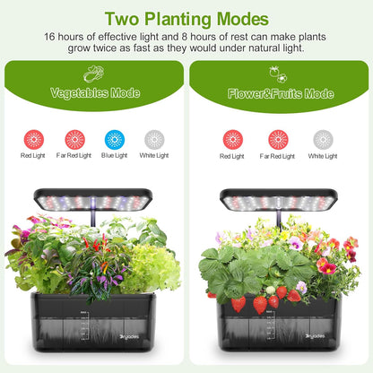 Indoor Herb Garden Kit, Hydroponic Growing System with LED Grow Light Quiet Water Pump for Home Kitchen Office Healthy