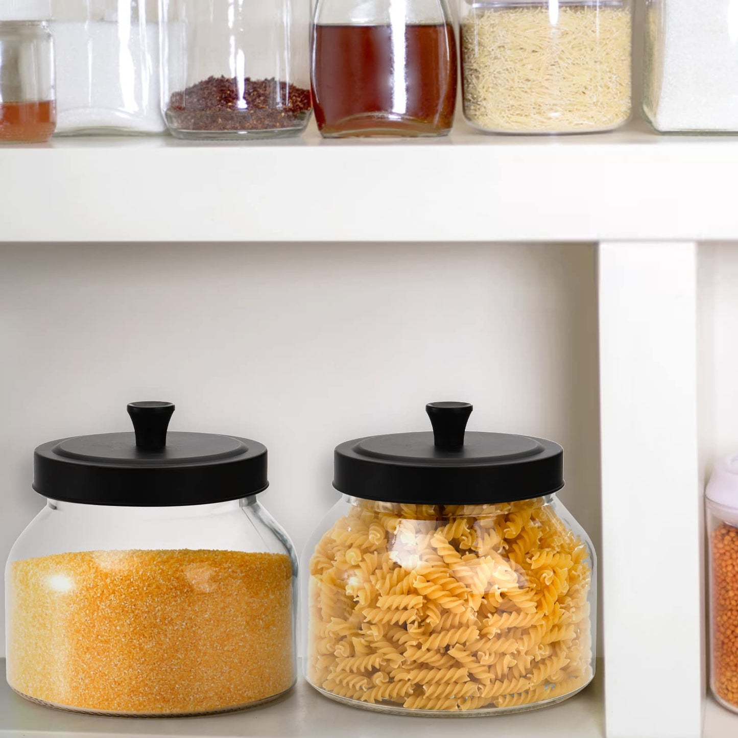 AVLA 3 Pack Glass Jars with Metal Lid, 58 OZ Clear Round Cookie Candy Jar, Food Storage Container with Black Lid, Empty Canister Set for Kitchen Counter, Pasta, Dog Treat, Snack