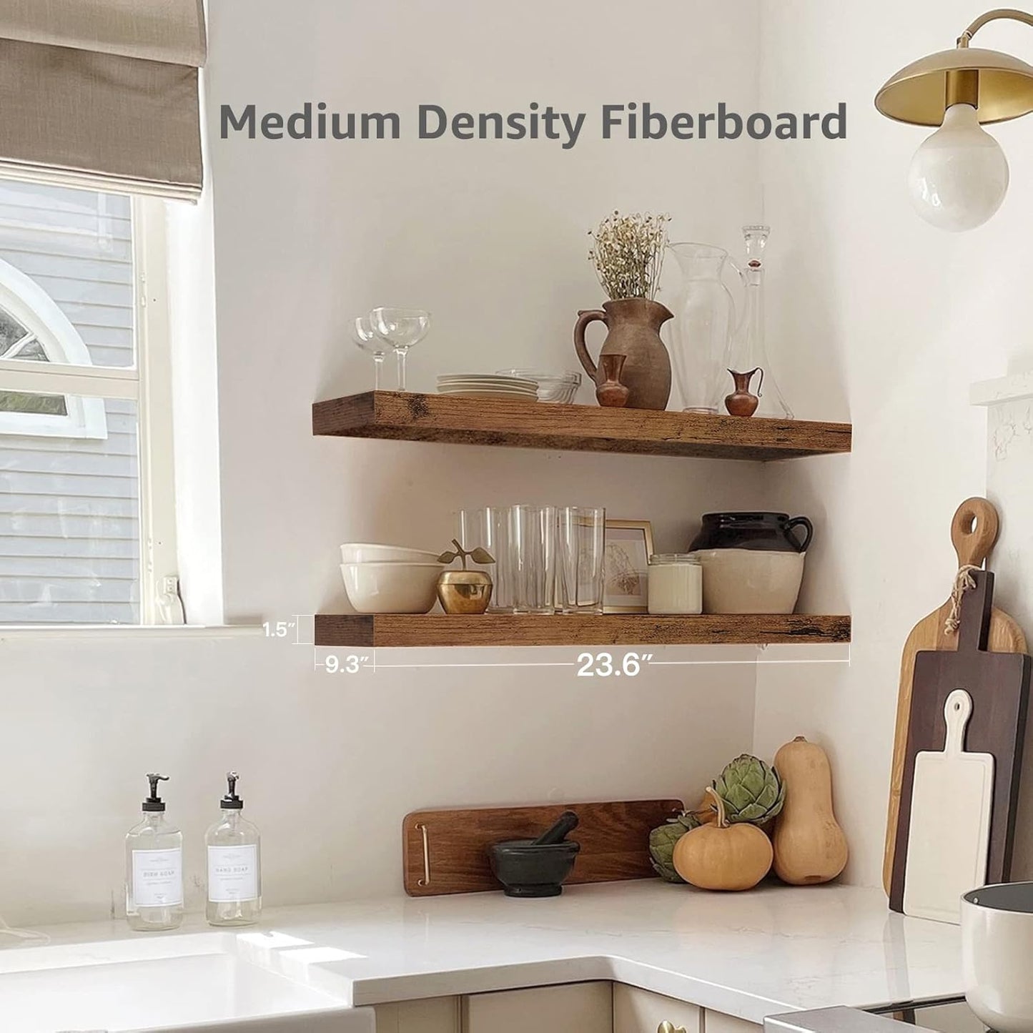 QEEIG Floating Shelves - Rustic Wall-Mounted Display Shelf Set of 2 | 23.6" Long for Home Decor