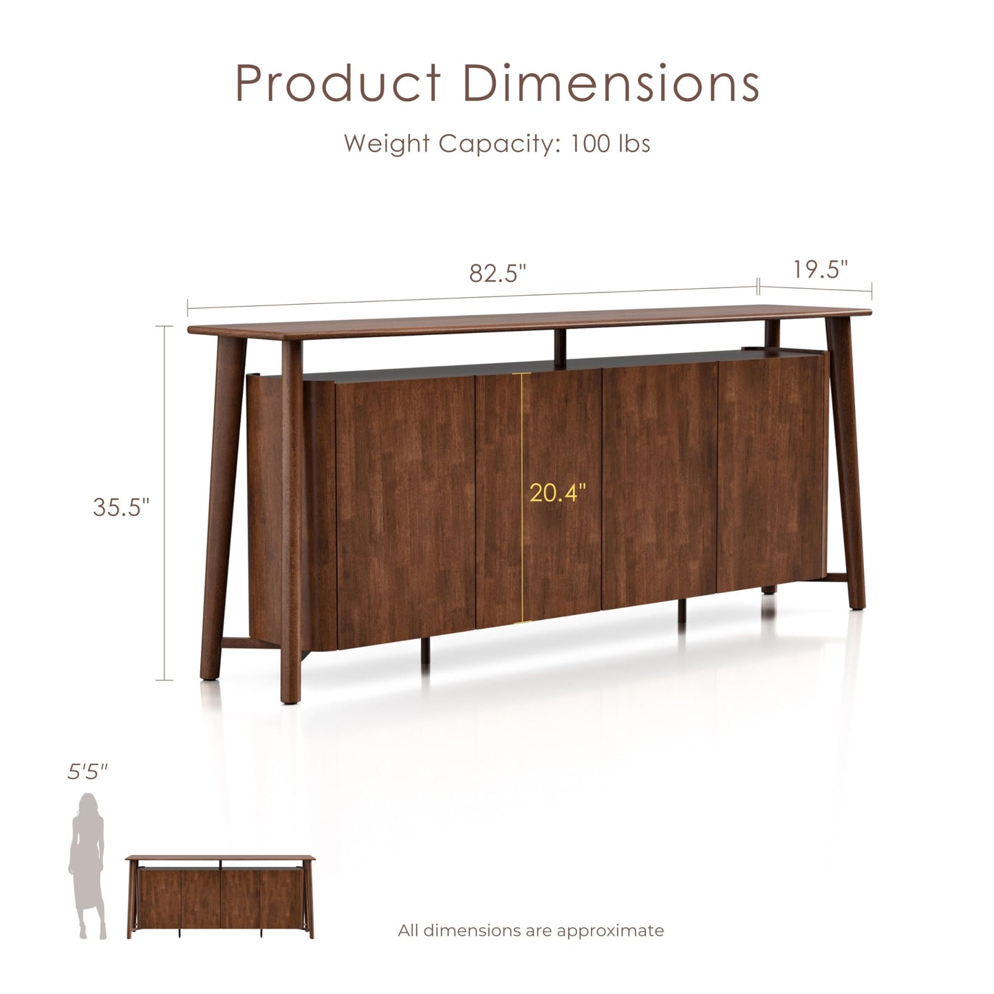 Furniture of America Nazaen IV Mid-Century Modern Solid Wood 82.5-inch Sideboard Buffet Cabinet with Hidden Drawers, Credenzas for Living Room, Dining Room, Office, Rich Walnut