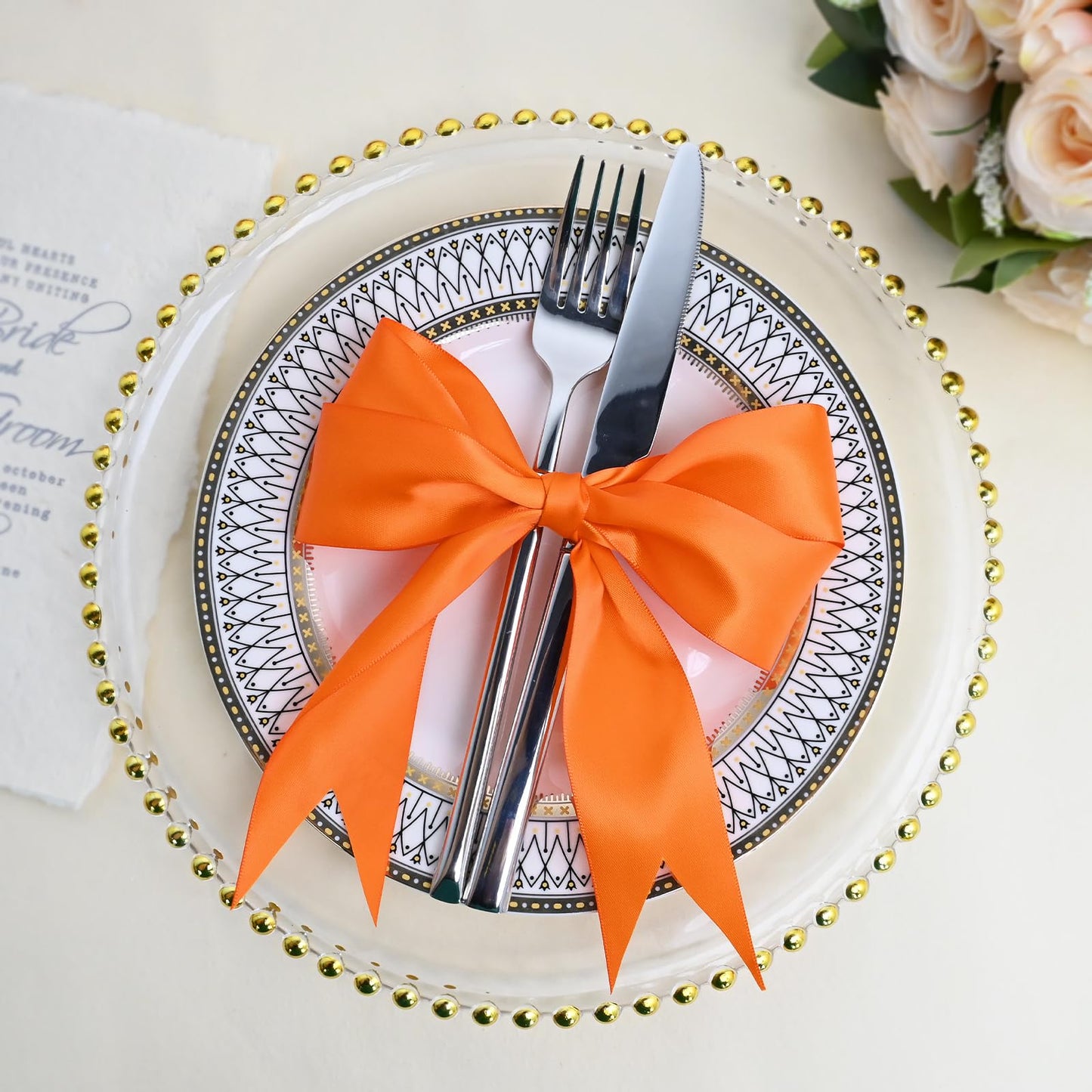 Ribtcute Double Faced Orange Satin Ribbon 4 Inch Orange Satin Ribbon for Gift Wrapping,Flower Bouquet,Bows,Crafts,Wedding,Invitation,15 Yards