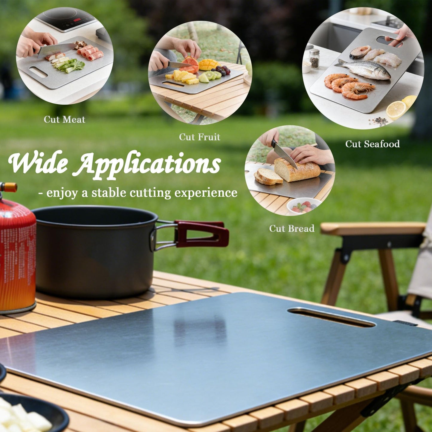 100% Pure Titanium Cutting Board Set of 3, Double-Sided Titanium Cutting Boards for Kitchen Dishwasher Safe, Camping Metal Charcuterie Chopping Board Mat for Meat, Fruit & Cheese (M+L+XL)