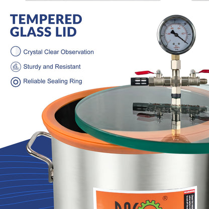 BACOENG 5 Gallon Tempered Glass Lid Vacuum Chamber, Stainless Steel Degassing Chamber for Stabilizing Wood, Degassing Silicones, Epoxies and Essential Oil