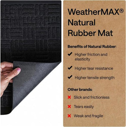 GORILLA GRIP Waterproof All-Season WeatherMAX Doormat - 58x34" Natural Rubber, Stain & Fade Resistant, Easy Clean Black Maze
