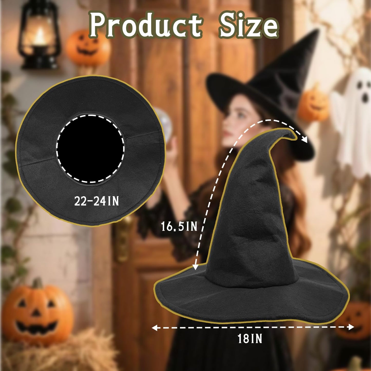 MiUWUU Black Witch Hat for Women Halloween Costume Cosplay Party Accessory Felt Material