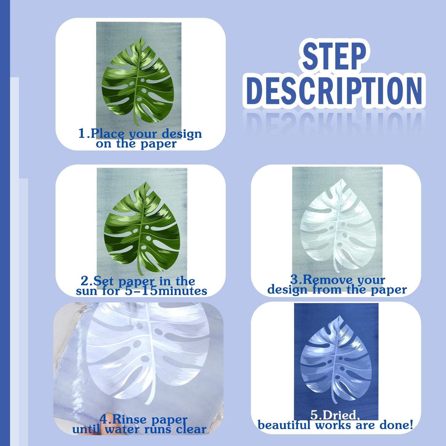 100 Sheets Cyanotype Paper Sun Print Kit A4 A5 A6 Solar Drawing Paper High Sensitive Nature Solar Activated Drawing Tool for Arts DIY Crafts Project, 5.8 x 8.3, 5.8 x 4.1, 8.3 x 11.7, 4 x 4 Inch