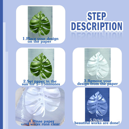 100 Sheets Cyanotype Paper Sun Print Kit A4 A5 A6 Solar Drawing Paper High Sensitive Nature Solar Activated Drawing Tool for Arts DIY Crafts Project, 5.8 x 8.3, 5.8 x 4.1, 8.3 x 11.7, 4 x 4 Inch