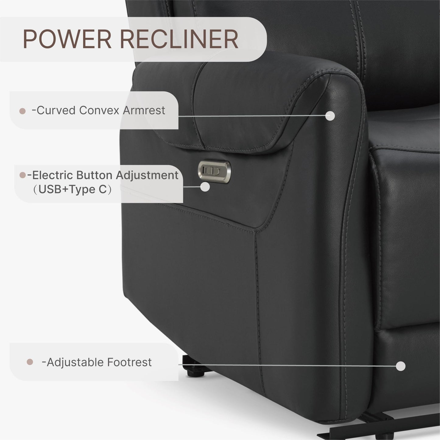 KISLOT Leather Recliner Chair for Adults Wall Hugger RV Recliner with USB Charging Ports Electric Power Reclining Sofa for Living Room Home Theater Seating Bedroom