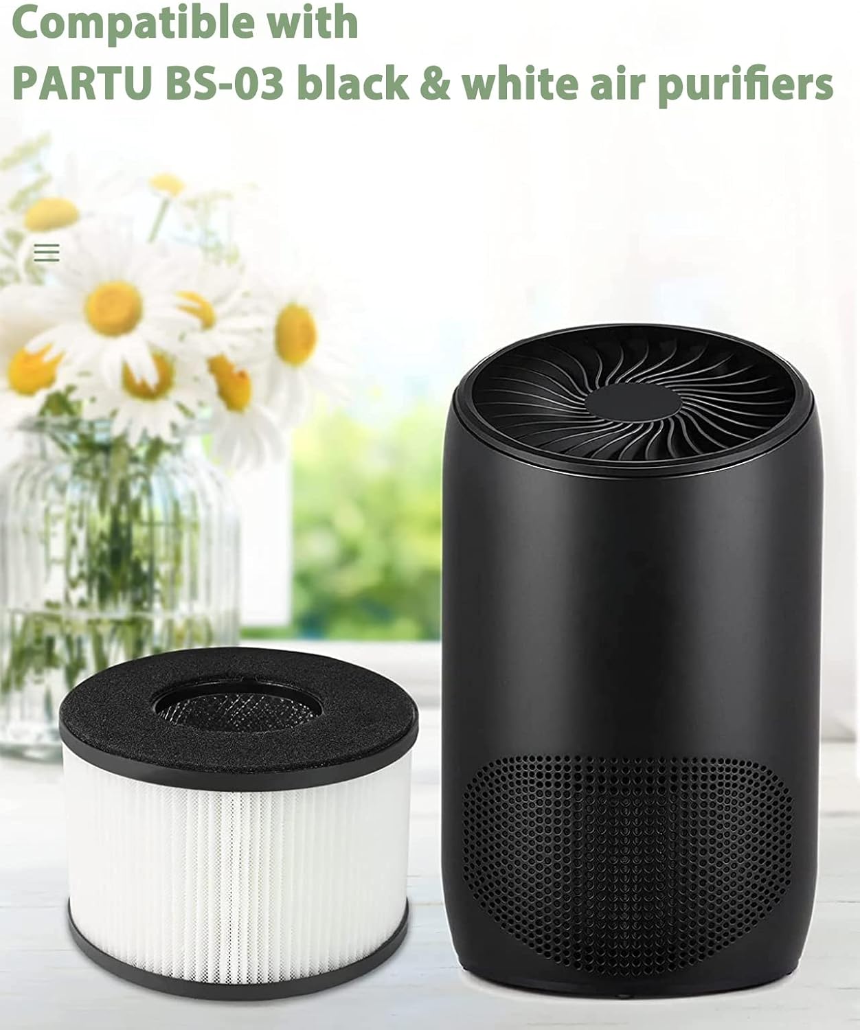 BS-03 Filter Replacement for PARTU and Slevoo BS-03 Air Purifier, H13 True HEPA and Activated Carbon Filter