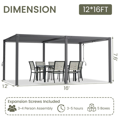 SAILARY Louvered Pergola 12' x 16', Outdoor Aluminum Pergola with Reinforced Steel Roof, Heavy-Duty Hardtop Gazebo for Backyard Deck, Weatherproof Sun Shade Shelter, Grey