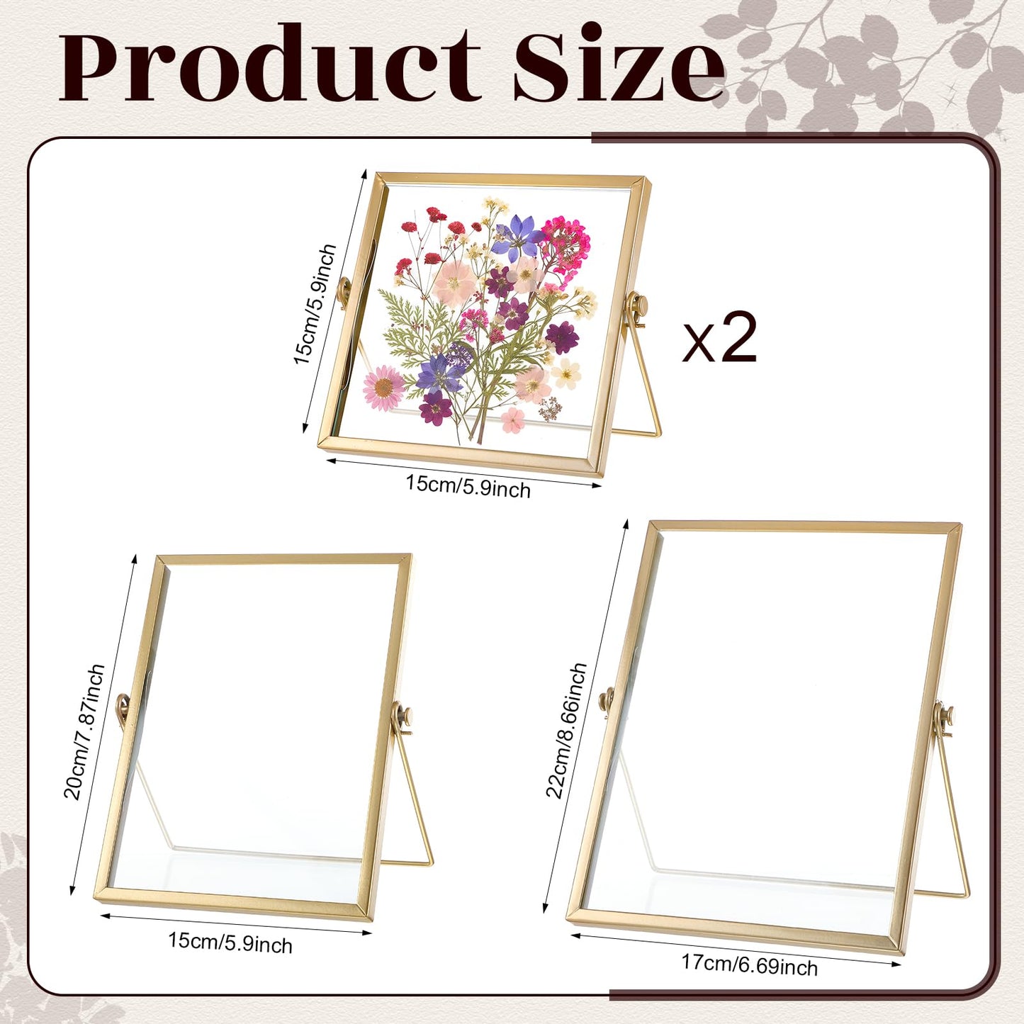 Thyle Flower Frame Pressed Kit, Include 4 Pcs Gold Metal Picture Frames and 140 Pcs Dried Pressed Flowers for Crafts DIY Floating Photo Frame for Tabletop Display, Home Decor, Gifts
