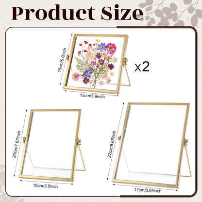 Thyle Flower Frame Pressed Kit, Include 4 Pcs Gold Metal Picture Frames and 140 Pcs Dried Pressed Flowers for Crafts DIY Floating Photo Frame for Tabletop Display, Home Decor, Gifts